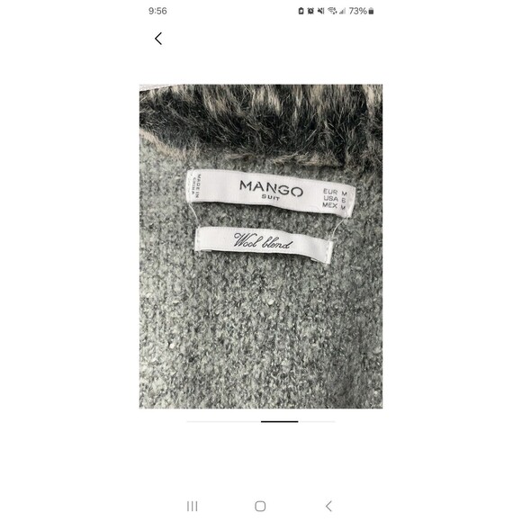 Mango Wool Trench Coat Winter Size 6 Gray Faux Fur Pockets Classic Mob Wife - Picture 4 of 12